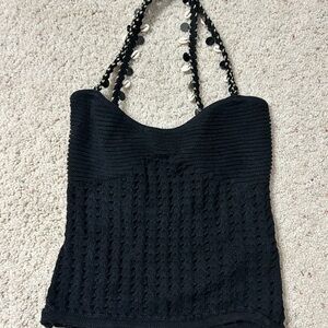 Topshop Black Textured Camisole with Beaded Straps